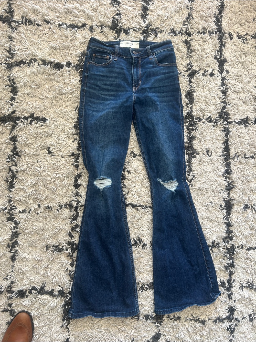 Hollister Dark Blue Distressed Flare Jeans